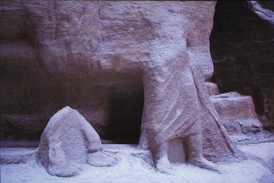 Carved sandstone facades in Petra